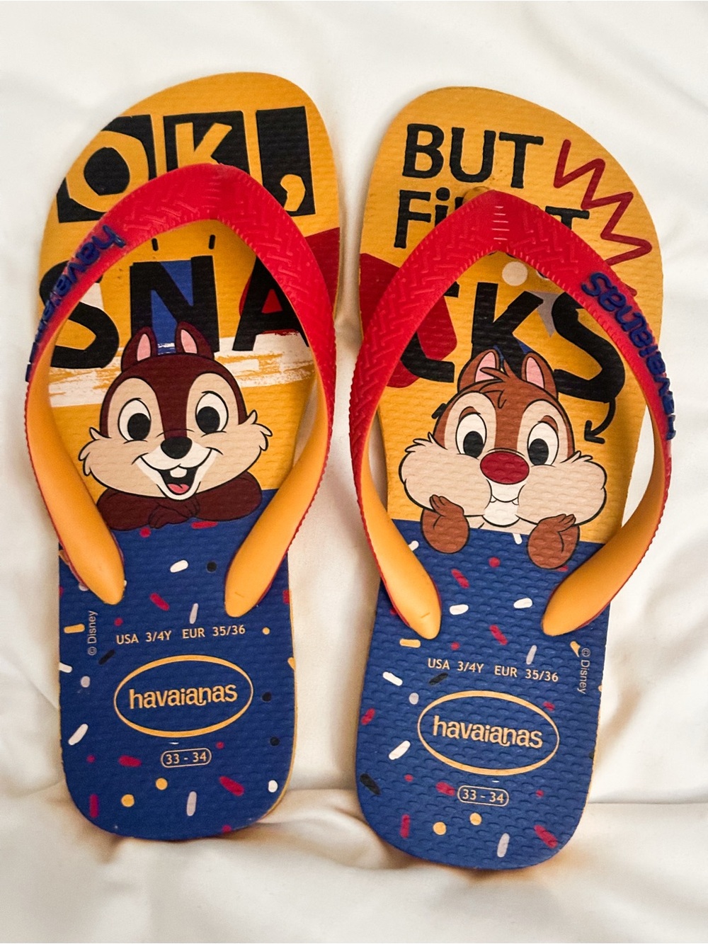 Havaianas Kids Chip & Dale Yellow Blue Red Flip Flops